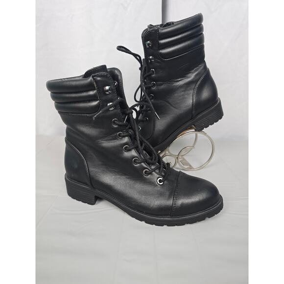 Express Y2K Chunky Women's 8 Combat Boots Goth Grunge Lace‎ Steam Punk - Picture 1 of 16